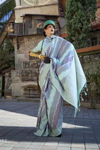 sky blue katan silk blend handloom weaving saree