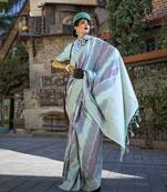 sky blue katan silk blend handloom weaving saree