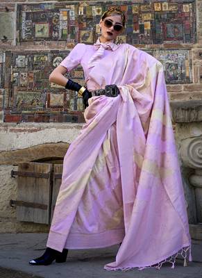 lilac katan silk blend handloom weaving saree 1
