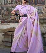 lilac katan silk blend handloom weaving saree