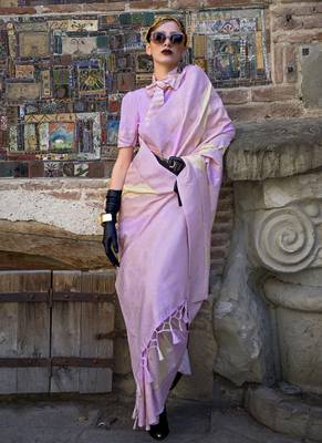 lilac katan silk blend handloom weaving saree 2