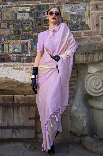 lilac katan silk blend handloom weaving saree