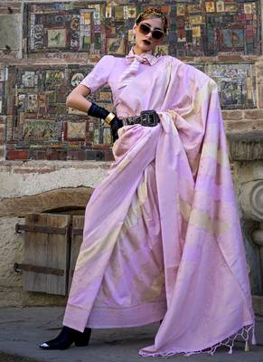 lilac katan silk blend handloom weaving saree 3