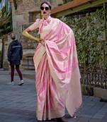 baby pink katan silk blend handloom weaving saree