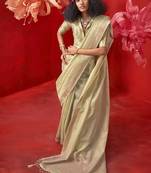 Beige zari tissue handloom weaving silk saree