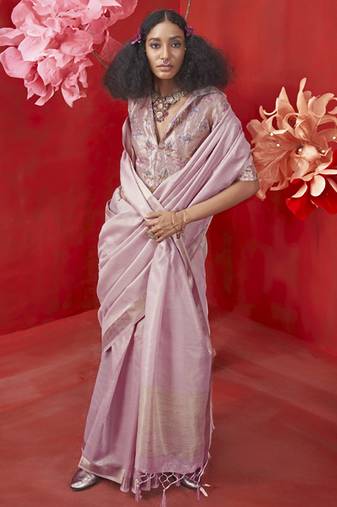 Light lilac zari tissue handloom weaving silk saree