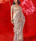 Light gray zari tissue handloom weaving silk saree