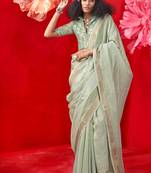 Light pista zari tissue handloom weaving silk saree