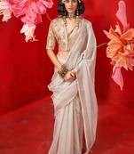 Light off-white zari tissue handloom weaving silk saree