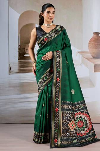 Green patola handloom weaving silk Blend saree