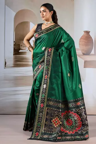 Green patola handloom weaving silk Blend saree