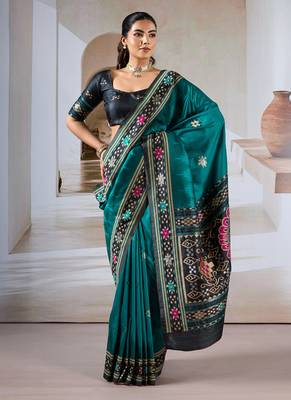 Teal patola handloom weaving silk Blend saree 3