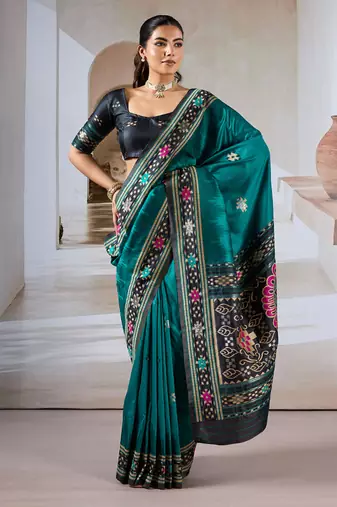 Teal patola handloom weaving silk Blend saree