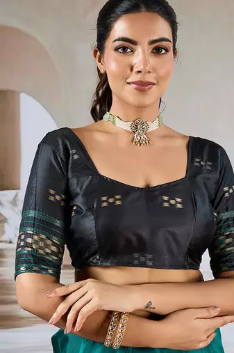 Teal patola handloom weaving silk Blend saree
