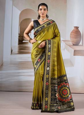 Olive patola handloom weaving silk Blend saree 1