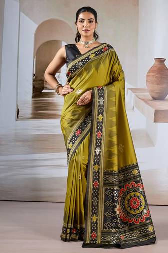 Olive patola handloom weaving silk Blend saree