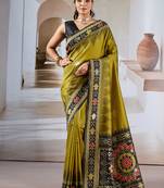 Olive patola handloom weaving silk Blend saree