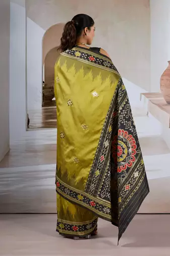 Olive patola handloom weaving silk Blend saree