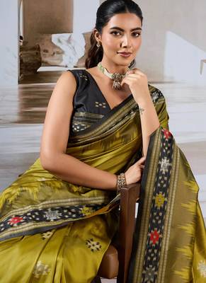 Olive patola handloom weaving silk Blend saree 3