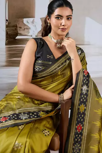 Olive patola handloom weaving silk Blend saree