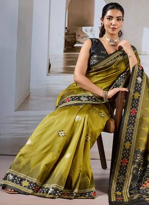 Olive patola handloom weaving silk Blend saree 4