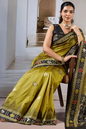 Olive patola handloom weaving silk Blend saree