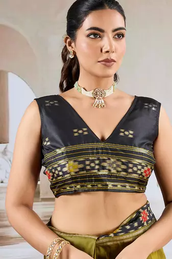 Olive patola handloom weaving silk Blend saree