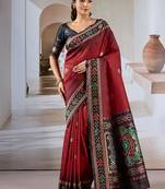 Red patola handloom weaving silk Blend saree