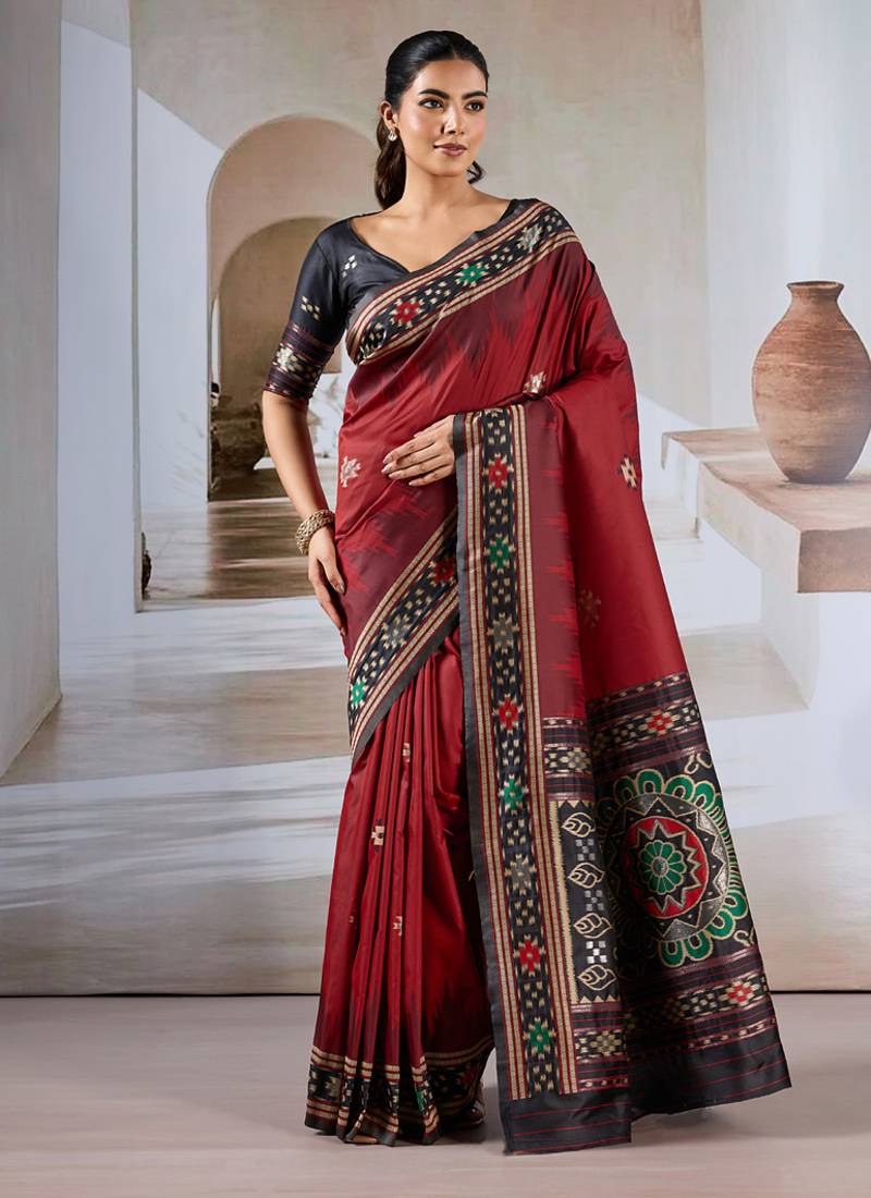 Red patola handloom weaving silk Blend saree