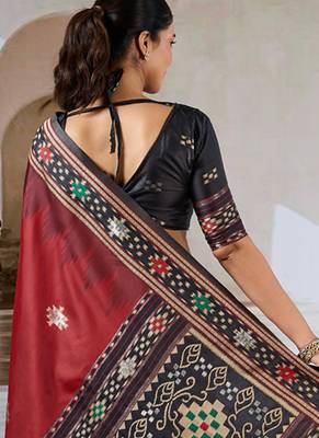 Red patola handloom weaving silk Blend saree 2