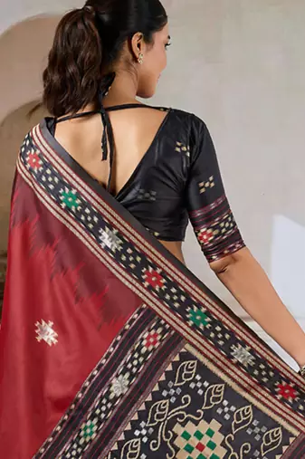 Red patola handloom weaving silk Blend saree