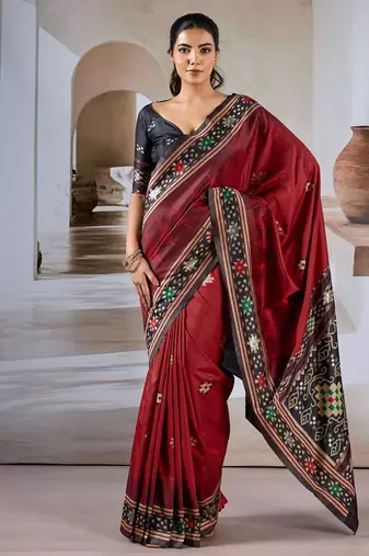 Red patola handloom weaving silk Blend saree