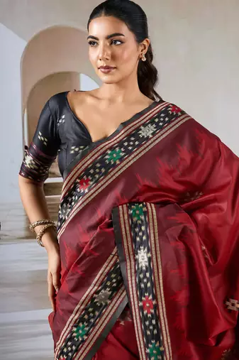 Red patola handloom weaving silk Blend saree