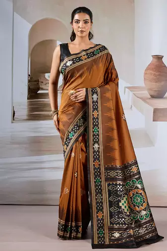 Rust patola handloom weaving silk Blend saree