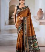 Rust patola handloom weaving silk Blend saree