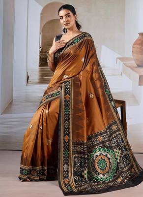Rust patola handloom weaving silk Blend saree 2
