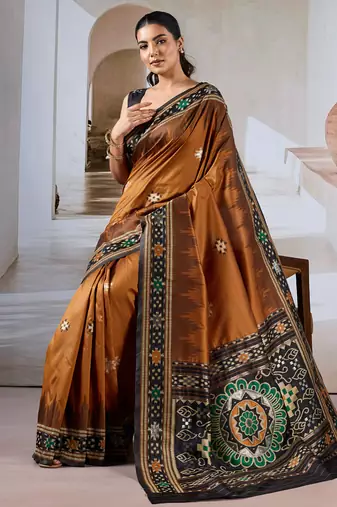 Rust patola handloom weaving silk Blend saree