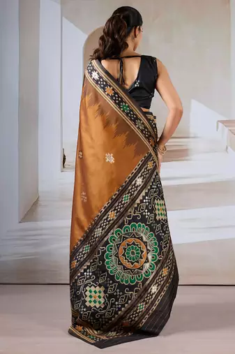 Rust patola handloom weaving silk Blend saree