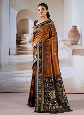 Rust patola handloom weaving silk Blend saree 4