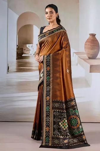 Rust patola handloom weaving silk Blend saree