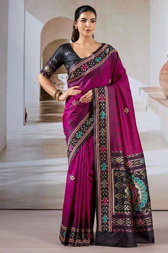 Rani pink patola handloom weaving silk Blend saree
