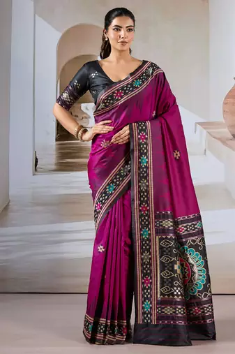 Rani pink patola handloom weaving silk Blend saree
