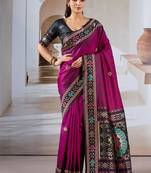 Rani pink patola handloom weaving silk Blend saree