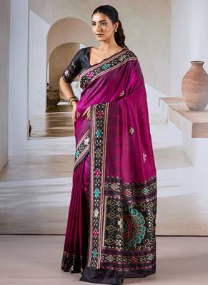 Rani pink patola handloom weaving silk Blend saree 2