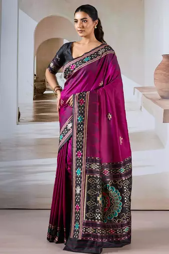 Rani pink patola handloom weaving silk Blend saree