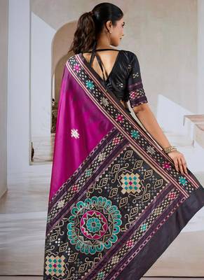 Rani pink patola handloom weaving silk Blend saree 3