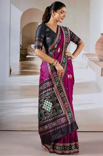 Rani pink patola handloom weaving silk Blend saree