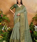 olive viscose cotton handloom weaving patola saree