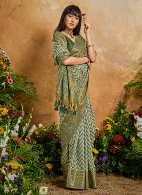 olive viscose cotton handloom weaving patola saree 2