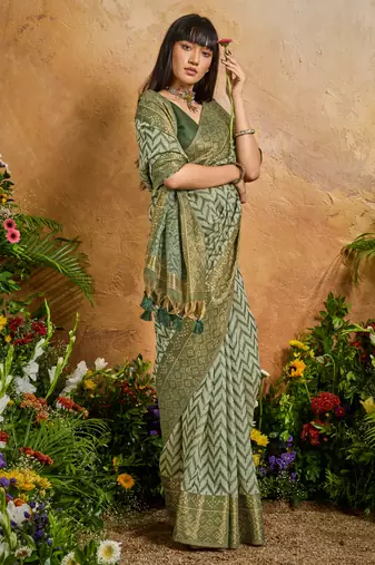 olive viscose cotton handloom weaving patola saree